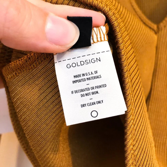 GOLDSIGN Long Sleeve Cheeky Designer Ribbed V Back Bodysuit in Ochre XL NWT - Picture 11 of 12